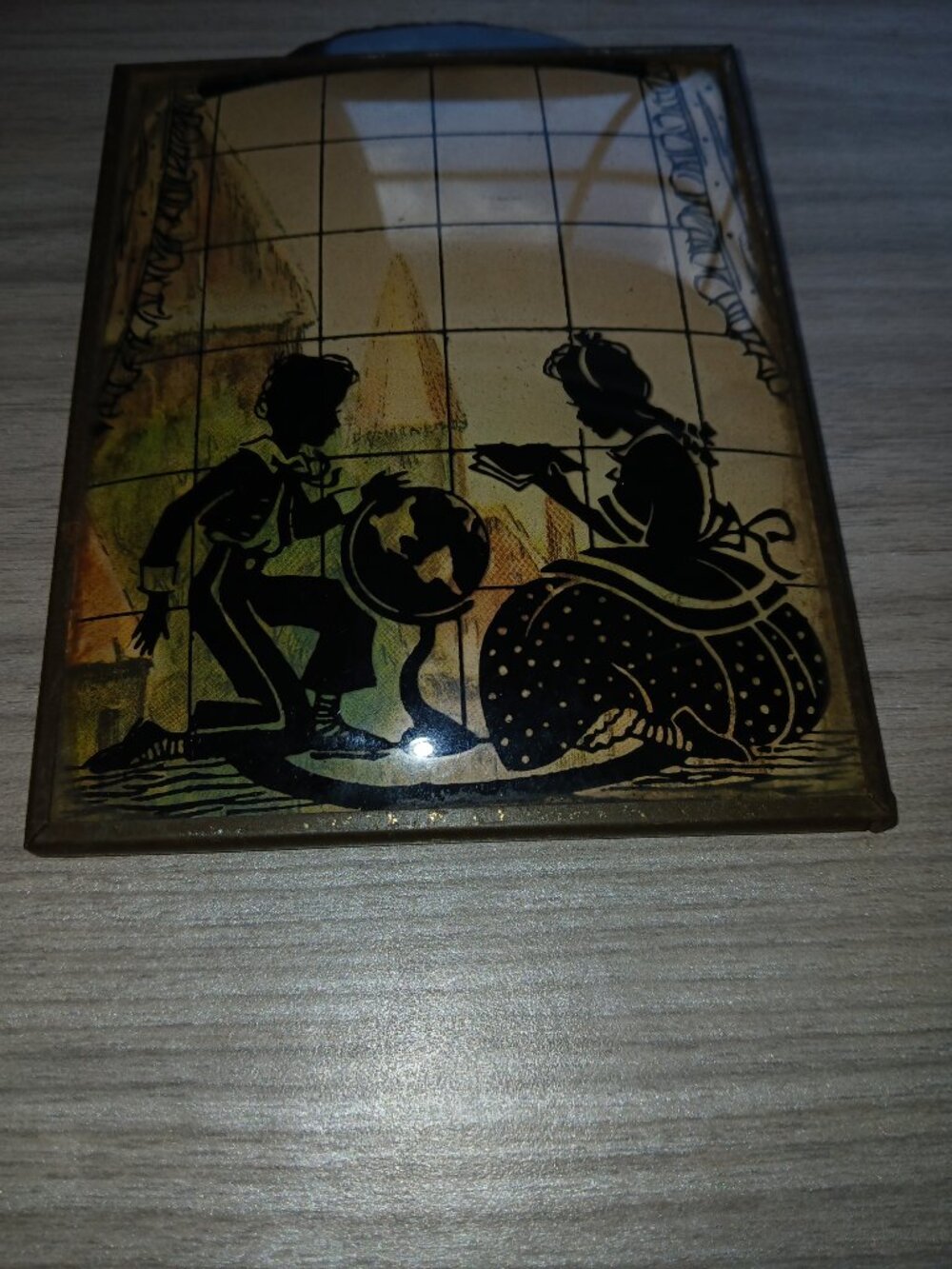 VTG 1960 Reverse Painted Silhouette Clear Glass Hanging Picture Frame - Picture 3 of 4